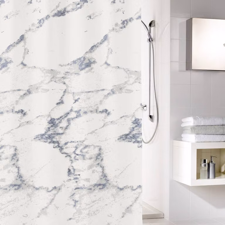 home24 Douchegordijn Marble grijs wit polyester B: 180 cm, H: 240 cm