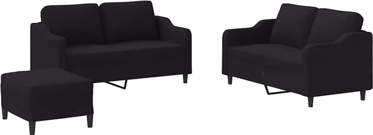 vidaXL 3-delige loungeset met kussens en bijpassende ottoman in zwart