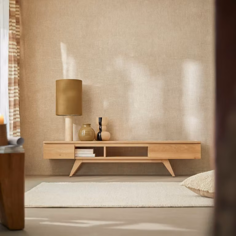 Tikamoon Esmée Massief Eiken Houten Tv-meubel - Bruin - Breedte: 177 cm, Diepte: 40 cm, Hoogte: 35 cm