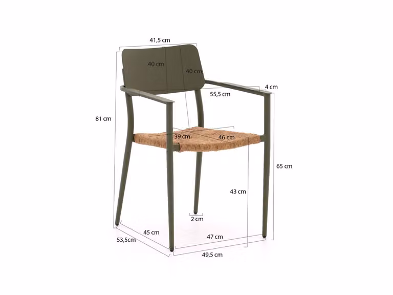 Bellagio Cino Dining tuinstoel met armleuningen, Groen, Rattan en Aluminium