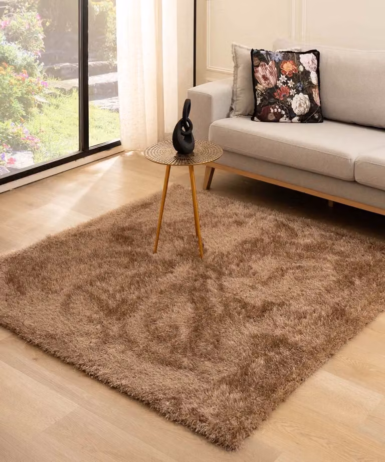 Tapeso Velvet vloerkleed vierkant - Bruin - 200 x 200 cm