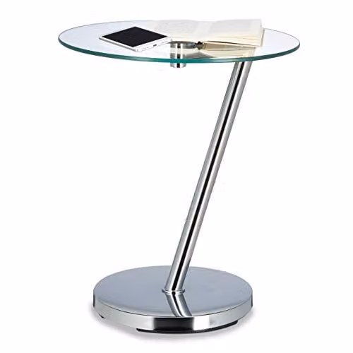 Relaxdays Bijzettafel van glas en metaal, ronde salontafel met centrale kolom, zilver en transparant, H 52 cm x Ø 45 cm