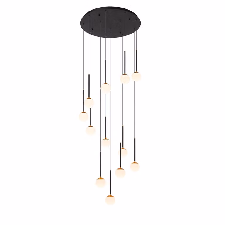 Lucide Premium Calina Hanglamp met 12 witte bollen en dimbare LED-module - Zwart - Ø 69,9 cm