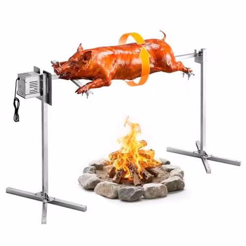 VEVOR Elektrische Rotisserie Grillset van Roestvrij Staal, 8-traps Spitsgrill voor Speenvarkens en Lam, Zilver, 132,1 cm