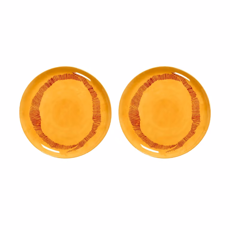 Serax Ottolenghi Feast bord 2-pack met gele strepen en rode details, Diameter: 26,5 cm