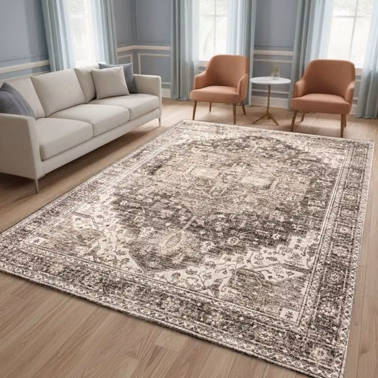 TapisTrend Oosters tapijt Beige 200 x 280 cm Vintage met medaillon en patina-effect