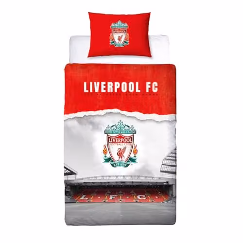 Character World Liverpool FC officiële eenpersoons dekbedovertrekset met kussensloop, Walk Alone Design, Rood, 135 x 200 cm