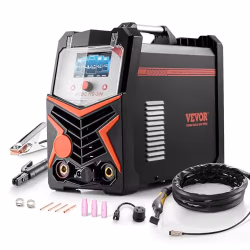 VEVOR 6-in-1 TIG-lasapparaat 200A met LED-display, AC/DC TIG, Puls en MMA (elektrode), zwart