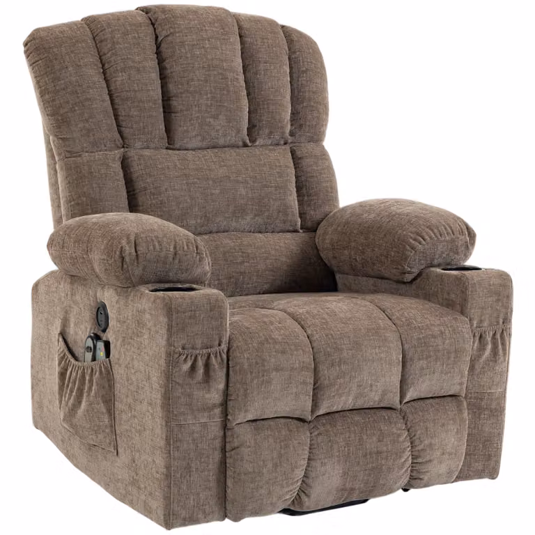 HOMCOM TV-fauteuil met sta-op-hulp, elektrische relaxfauteuil met massage, warmte, ligfunctie en USB-aansluitingen, bruin