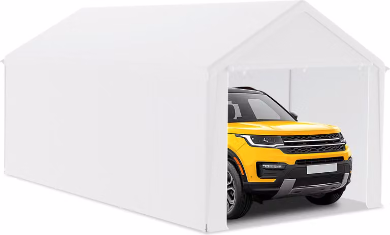 UISEBRT Carport Tent Wit 3 x 6 meter - UV-bestendige Tentgarage en Opslagtent voor Auto, SUV of Boot