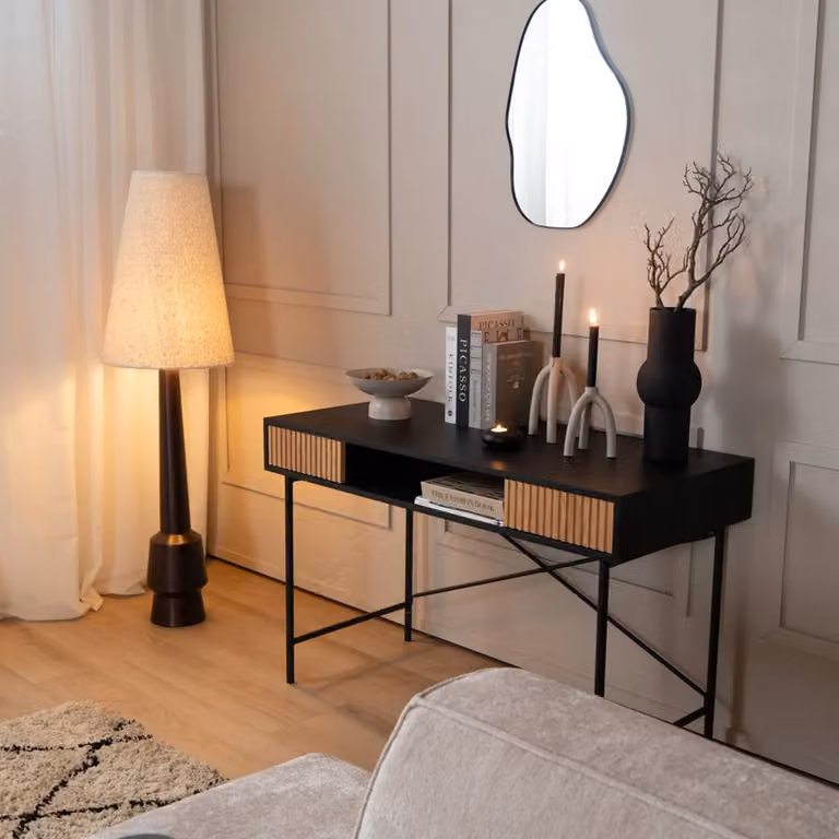Schrijftafel Bronx71 in zwart en beige eiken, B: 120 cm, D: 55 cm, H: 77 cm