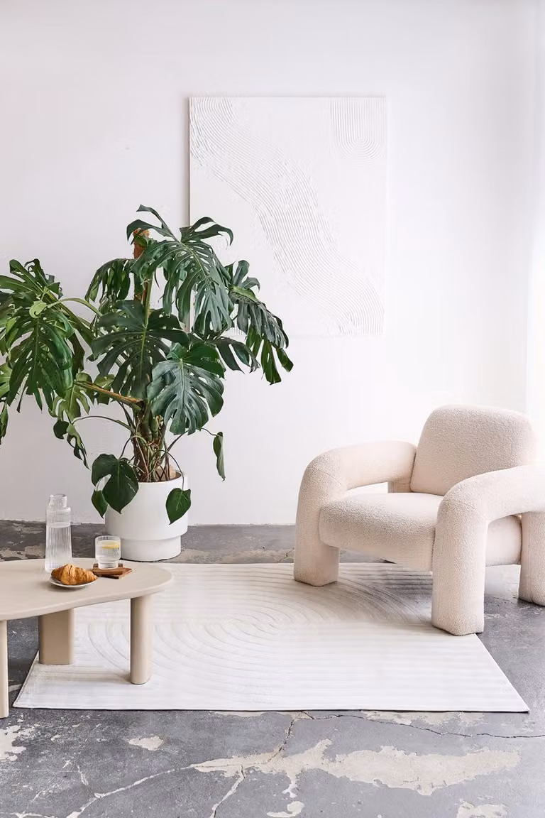 TAPISO Hygge Vierkant Vloerkleed Crème-Wit - Laagpolig 3D Geometrisch Tapijt in Scandinavische en Boho Stijl - 160 x 160 cm