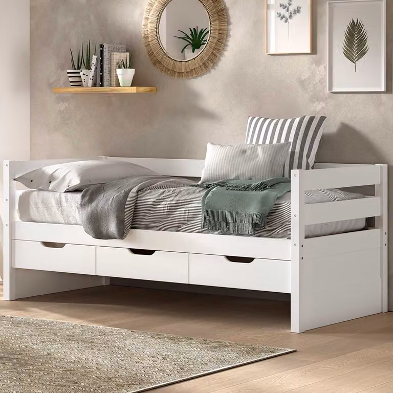 Vipack Kajuitbed Maggie voor kinderen - Wit - Massief Dennenhout - B/D: 90 x 200 cm - Met 3 lades