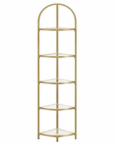 VASAGLE hoekplank met 5 niveaus, moderne plantenstandaard met gehard glas en stalen frame voor de woonkamer, slaapkamer, keuken of badkamer