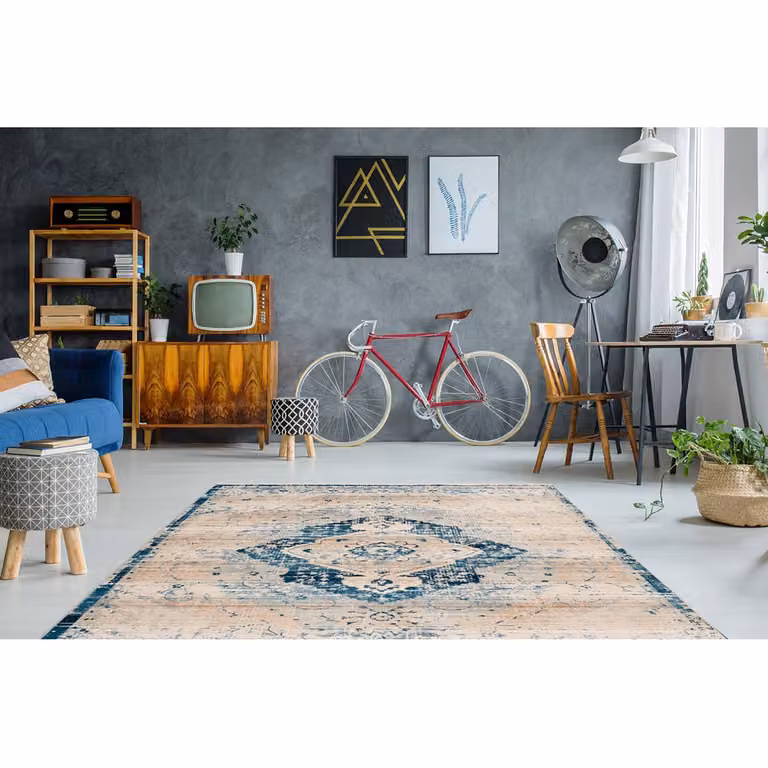 home24 Laagpolig vloerkleed Baroque 500 wit/blauw B: 80 cm, L: 150 cm
