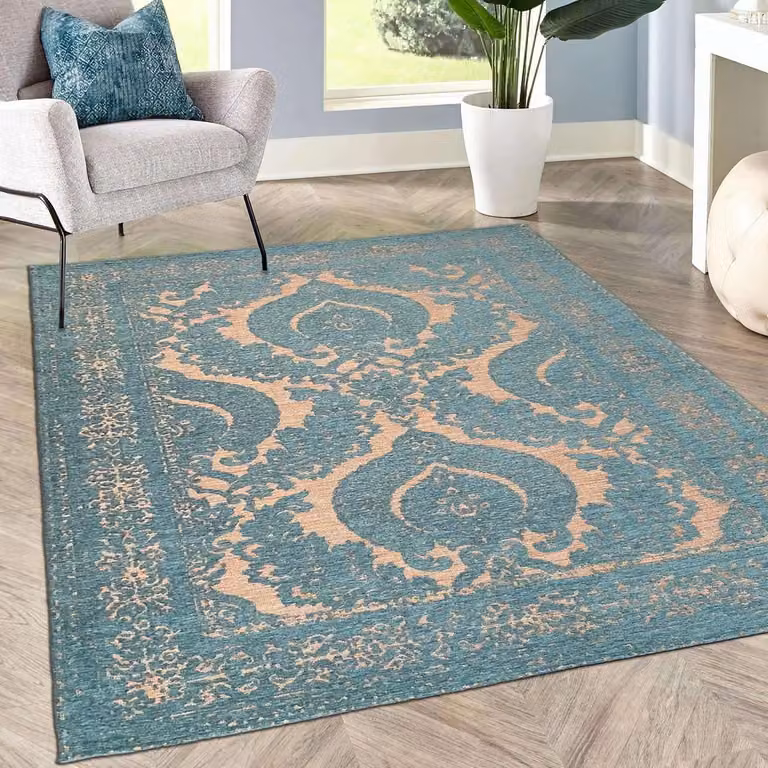 Oosters vloerkleed voor de woonkamer - Petrol goud - 120 x 170 cm