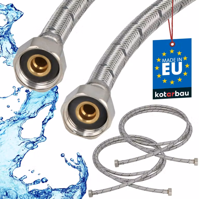 KOTARBAU 2 stuks flexibele kraanslang 1/2" x 1/2", 300 cm, sanitaire aansluitslang met roestvrijstalen vlechtwerk