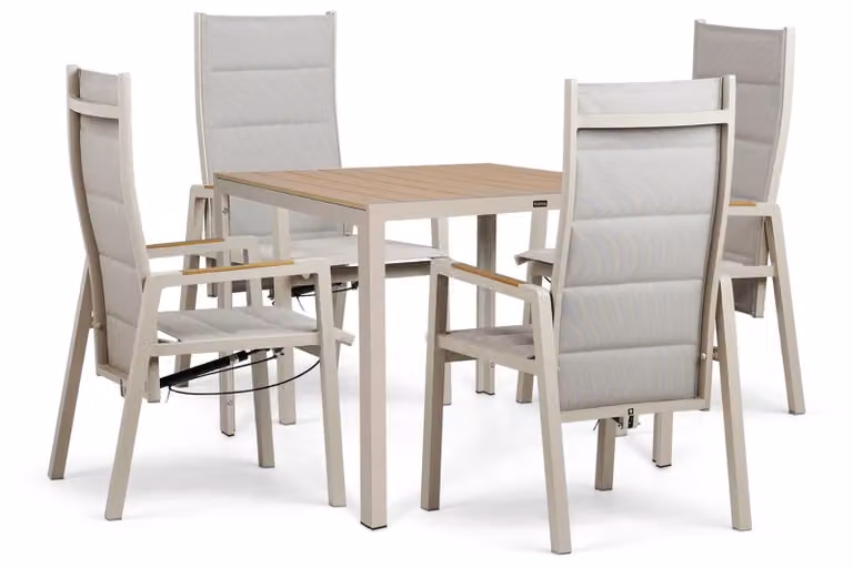 Lifestyle Garden Furniture Essence/Creta eettaisinel set met beige bekleding en gepoedercoat aluminium, B/D/H: 90 x 90 cm
