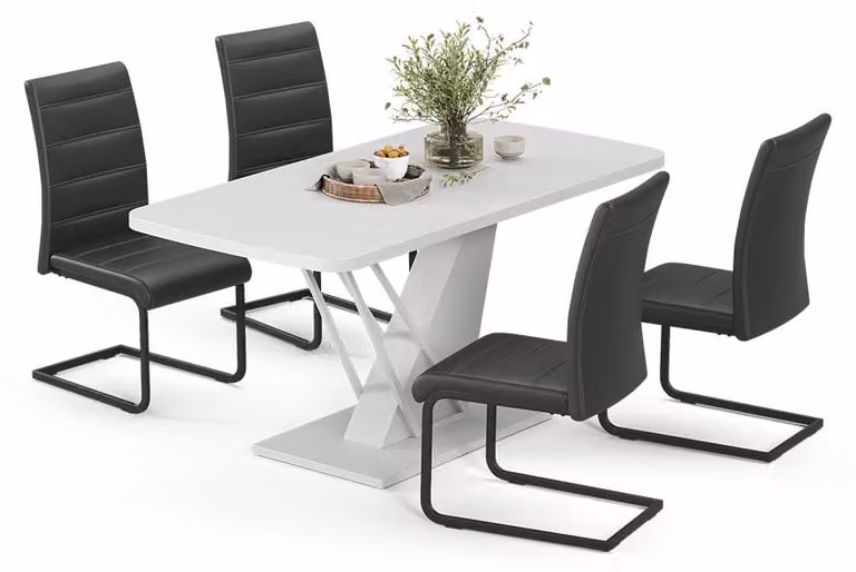 Vicco Fenaro Eettafelset met 4 eetkamerstoelen, Wit en Zwart, B/D/H: 120 x 80 x 76 cm