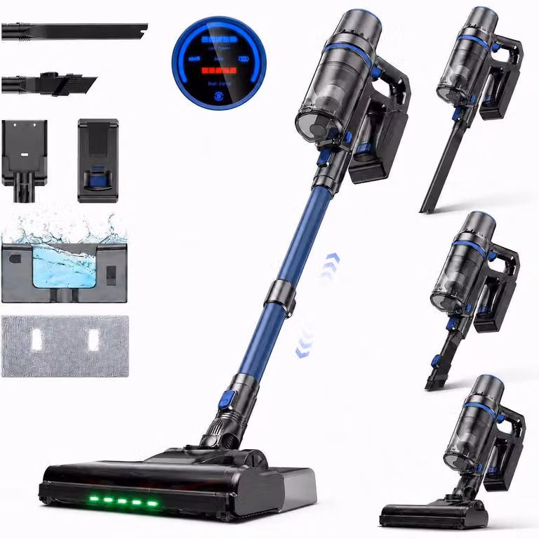 Olvy Accuboormachine met dweilfunctie – Draadloze stofzuiger zonder zak met HEPA-filter, LED-display en accessoires voor harde vloeren en tapijten