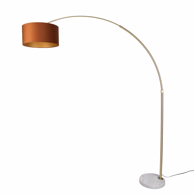 Qazqa Moderne Vloerlamp met Oranje Stoffen Kap en Gouden Binnenkant, Hoogte: 50 cm