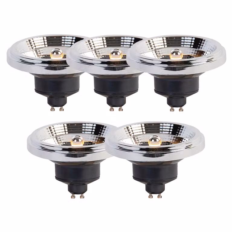 Set van 5 LUEDD GU10 LED lampen met 3-staps dim-to-warm functie, 11W, 620 lm, Zilver
