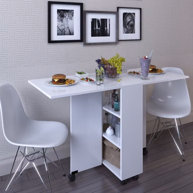 Dekorfim Uitschuifbare Eettafel met Butterfly Leaf en Zwenkwielen, Wit, B/D/H: 140 x 60 x 75 cm