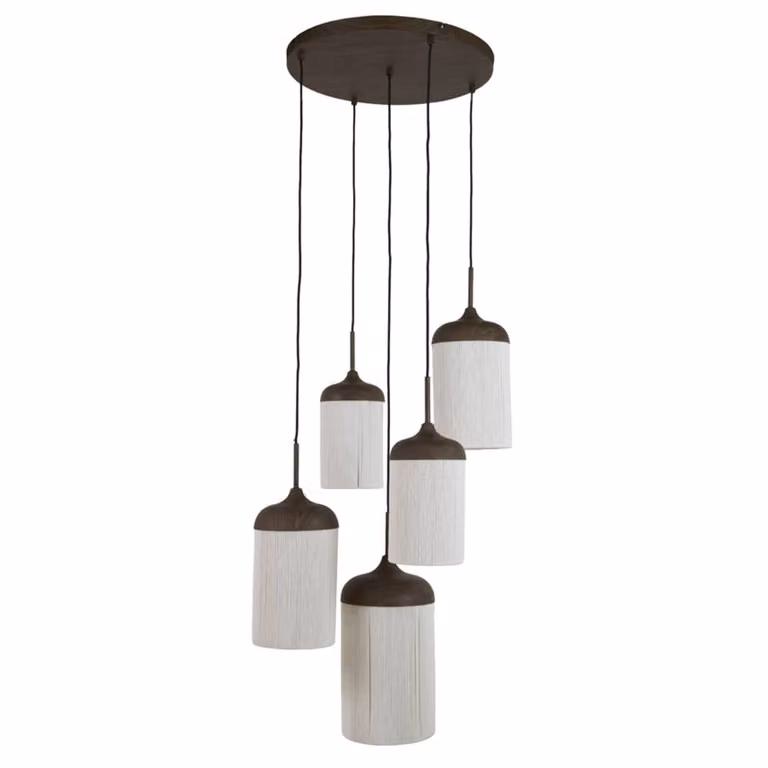 Light & Living Dania 5-lichts hanglamp zwart en hout B: 50 cm, D: 50 cm, H: 32 cm