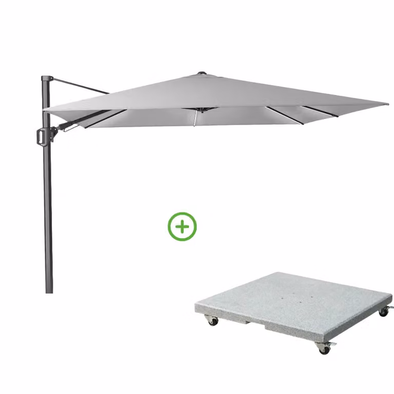 Platinum Challenger T² Glow zweefparasol met Rocca parasolvoet 90kg, Light Grey, B/D: 300 x 300 cm