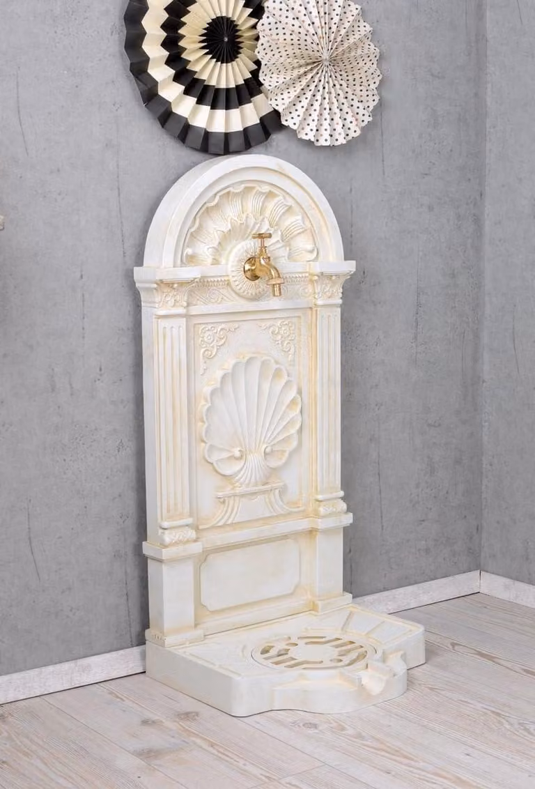 Wit decoratieve tuinfontein in Renaissance stijl - H x B x D: 83 x 40 x 83 cm