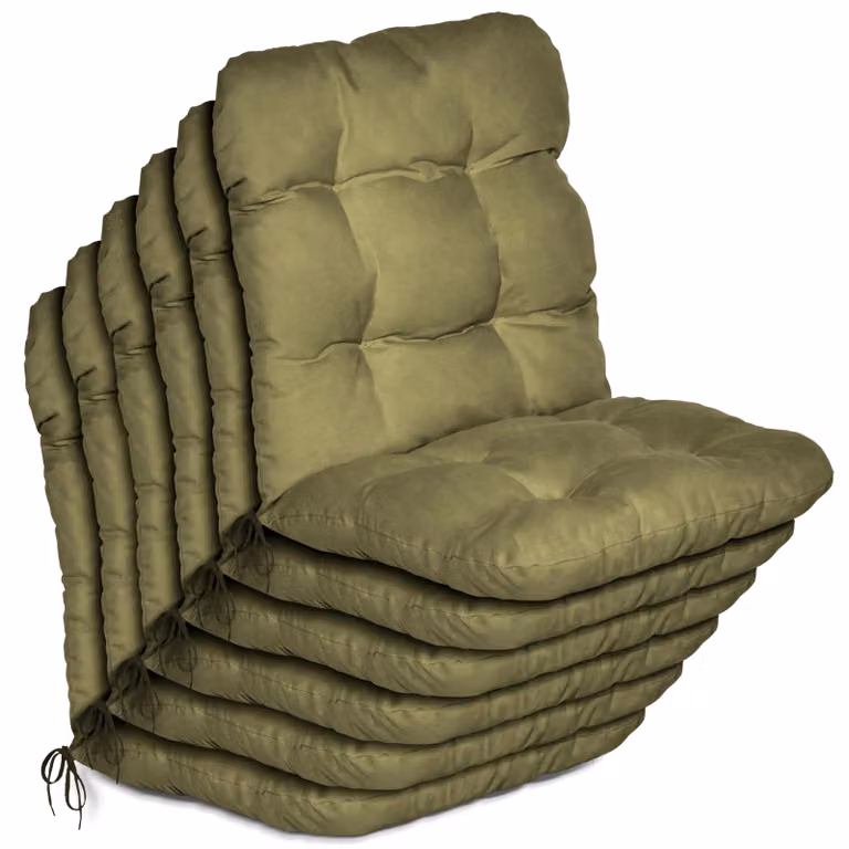 Beautissu Flair NL 6-delige set lage rugleuning kussens met koordsluiting, olijfgroen, B: 100 cm, D: 50 cm, H: 8 cm