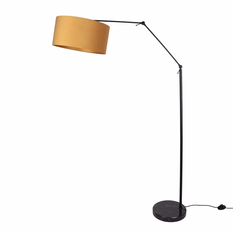 Qazqa Vloerlamp zwart met gele en gouden kap, verstelbare booglamp voor in de woonkamer