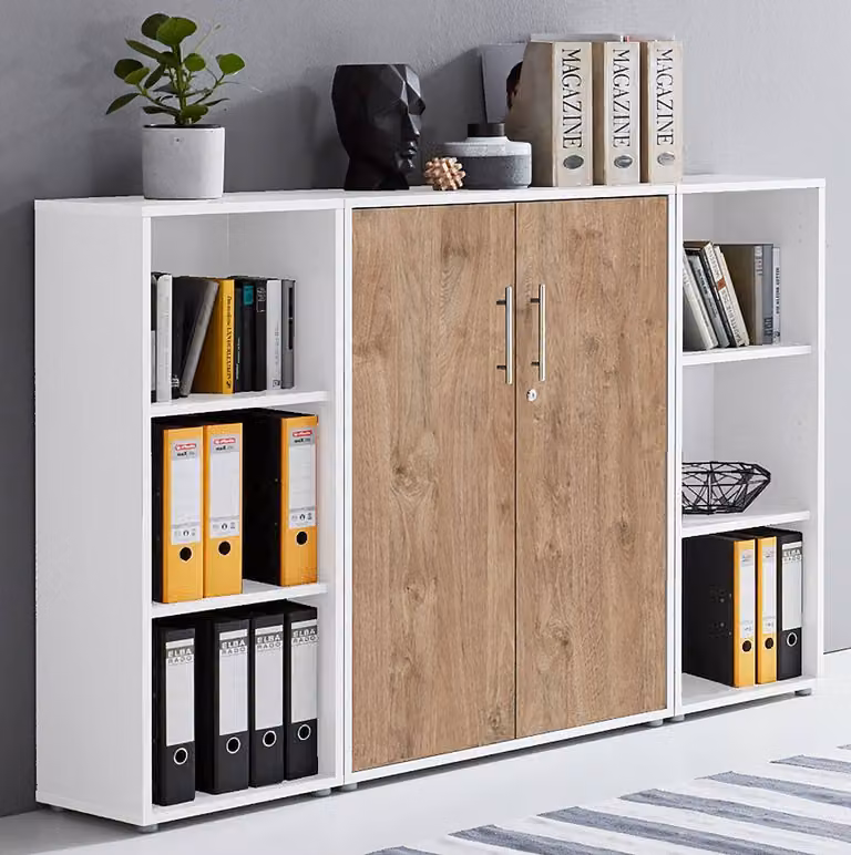 home24 Dossierkast 3-delig Sanremo wit/eikenhout look, Hoogte: 114 cm