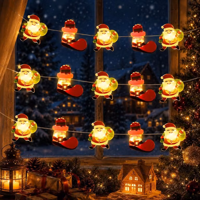Kerstman Kerstdecoratie met 220 warm witte LED's en timerfunctie, 2 m, voor binnen en balkon