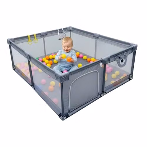 Relaxdays Babybox grijs met 50 ballen, B/D/H: 150 x 150 x 65 cm