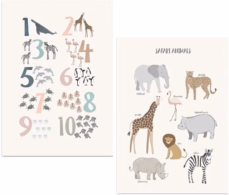 Dailygoods Dieren Schilderij Bosdieren Wanddecoratie voor de Kinderkamer op Hoogwaardig Papier