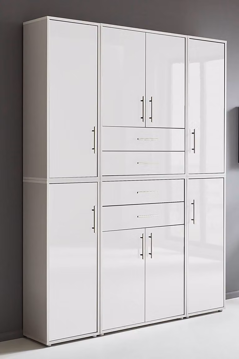home24 Kastenset 6-delig set A, grijs/lichtgrijs/hoogglans wit, B/D/H: 114 x 33 x 85 cm