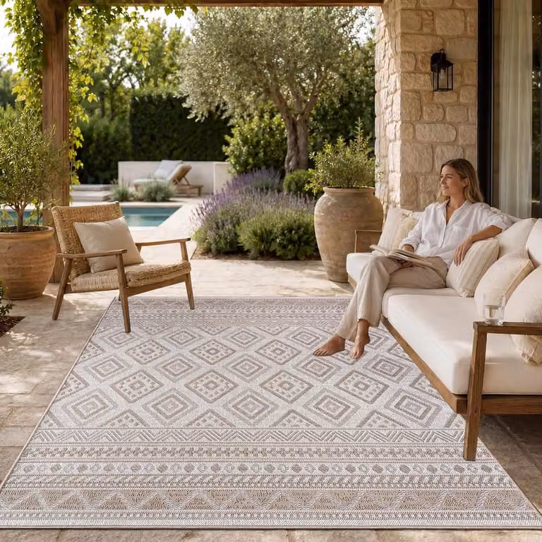 Home In-& Outdoor Vloerkleed Modern Boho Ethno Patroon Beige B/D: 120 x 160 cm