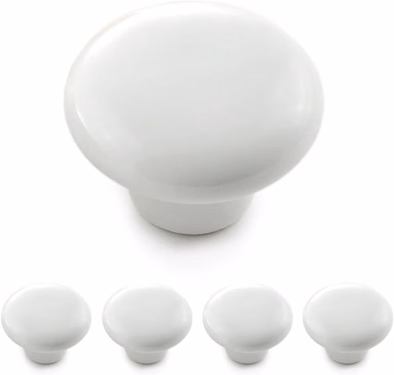 Set van 4 Vintage Meubelknoppen in Wit Keramiek voor Oude Meubels
