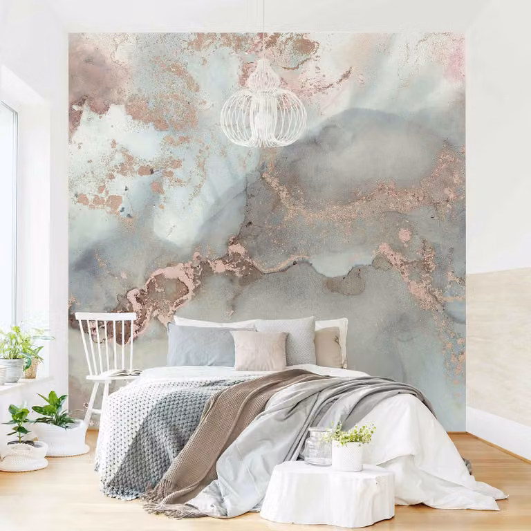 home24 Fotobehang Marmer Pastel en Goud Abstract Stone Look B: 336 cm, H: 336 cm