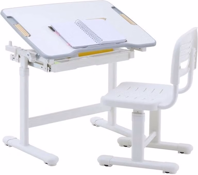 In hoogte verstelbaar kinderbureau met kantelbaar blad en lade