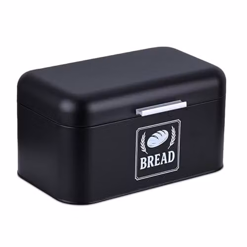 Relaxdays Retro Broodtrommel met Handvat en Deksel, Zwart Metaal, B/D/H: 30 x 16,5 x 16,5 cm