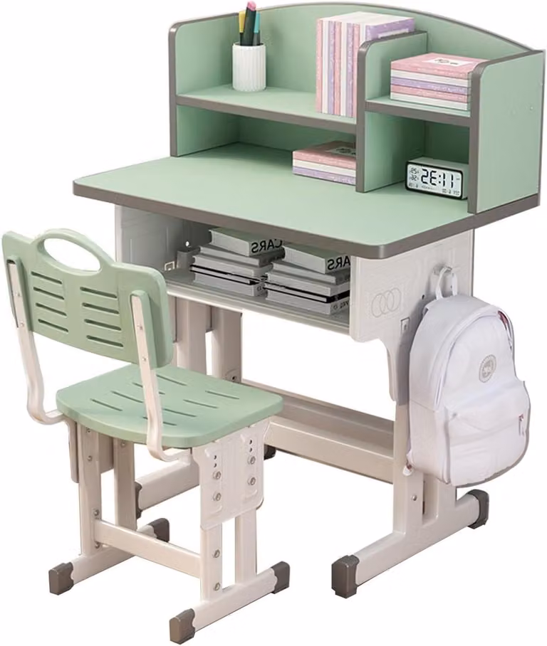 Verstelbaar Kinderbureau met Stoel en Studeerset in het Groen, B: 50 cm, H: 70 cm
