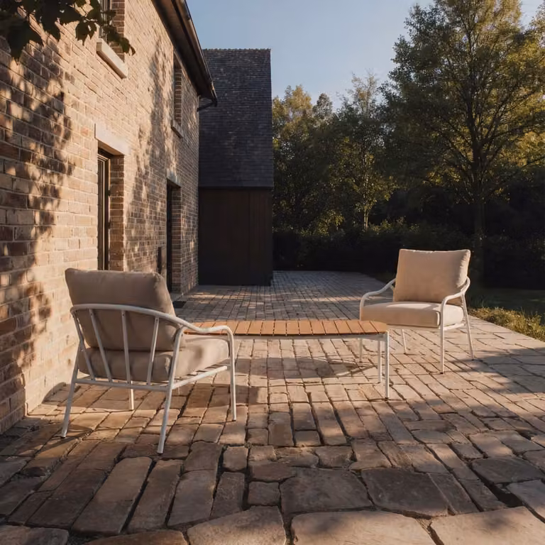 Tikamoon Luca 2-zits loungeset met acaciahout en wit metaal - Beige