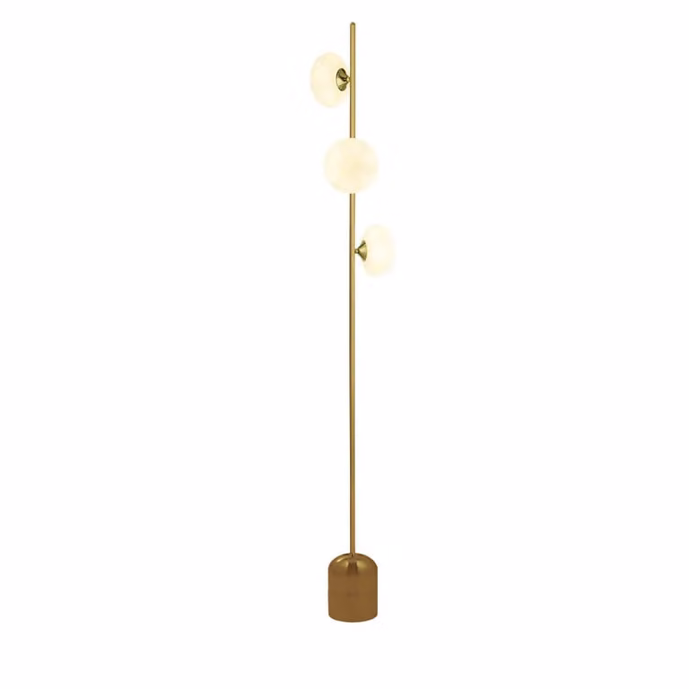 Searchlight Pebble Gouden vloerlamp met glazen bol in goud/messing en wit