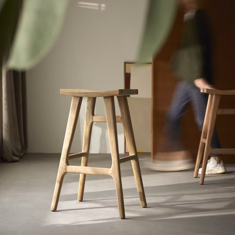 Tikamoon Barkruk van massief teak - Bruin - B/D/H: 37 x 50 x 75 cm