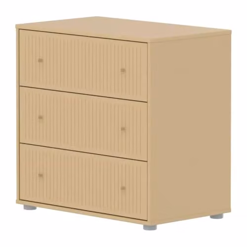 Flexa SAGA ladekast met 3 laden en gegroefde fronten, zandbeige, haverkleurige afwerking, metalen knoppen, B/D/H: 75 x 45 x 74 cm
