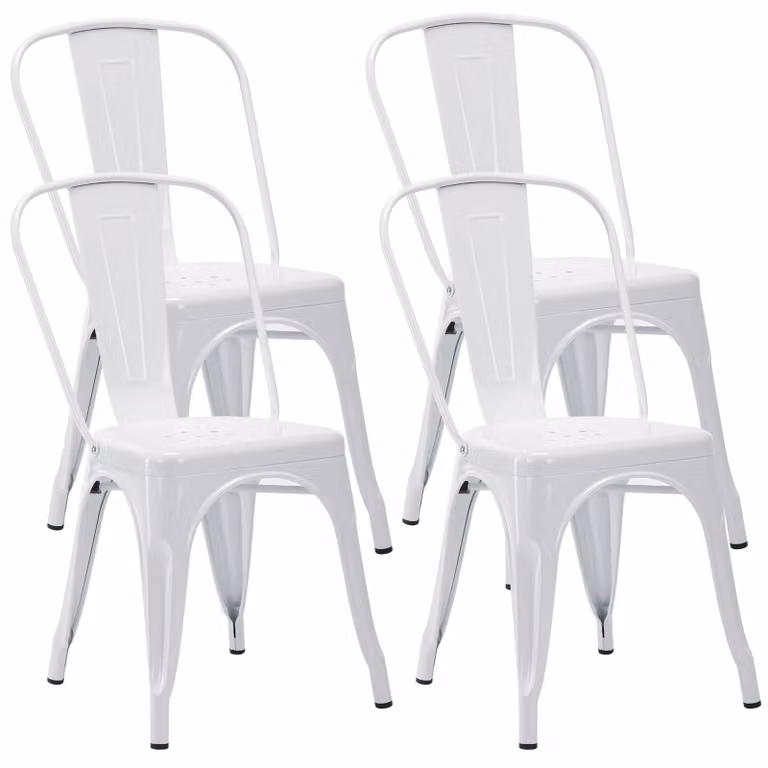 Duhome Set van 4 Bistrostolen, Stapelbare Metalen Eetkamerstoelen in Industriële Stijl, Wit