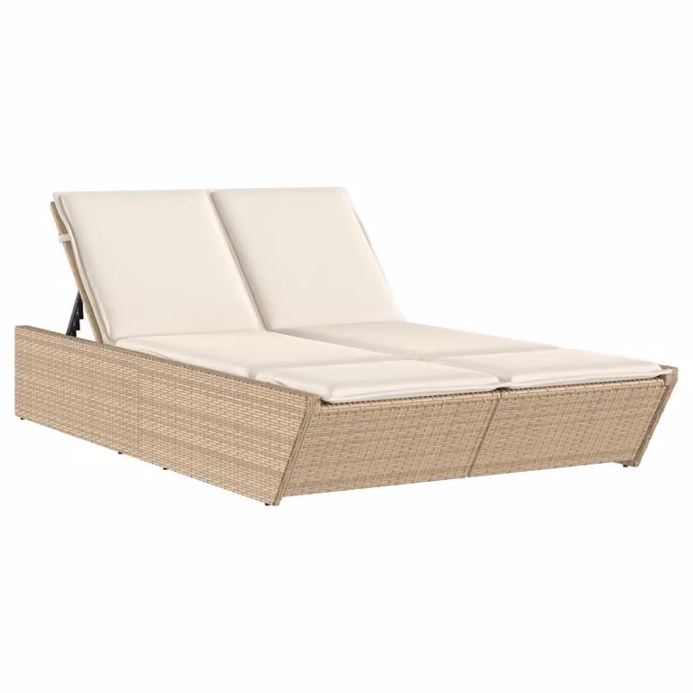 vidaXL Dubbele ligbed met kussens, beige, polyrotan