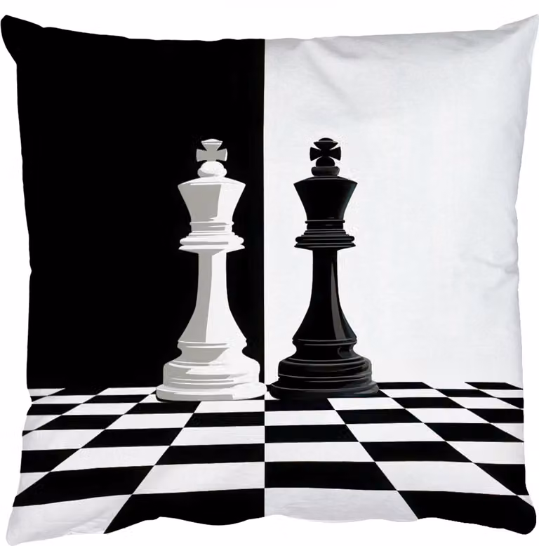 PillowMonkey Sierkussen Schaakstukken Koning Geblokt Zwart 45x45 cm